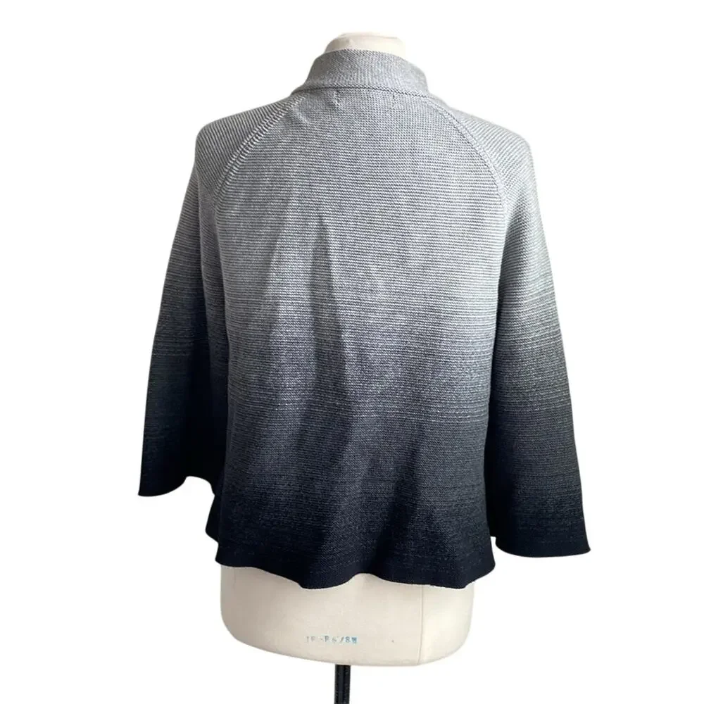 JONES NEW YORK Cardigan Womens Sz Large Petite Grey Ombré Toggle Neck Open Front